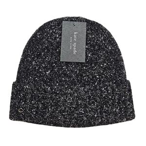 Kate Spade Beanie Hat Black Tinsel Knit Holiday Party Winter Outdoor Preppy Glam